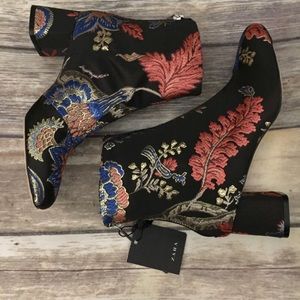 Zara Ankle Boots - Black with Floral Design